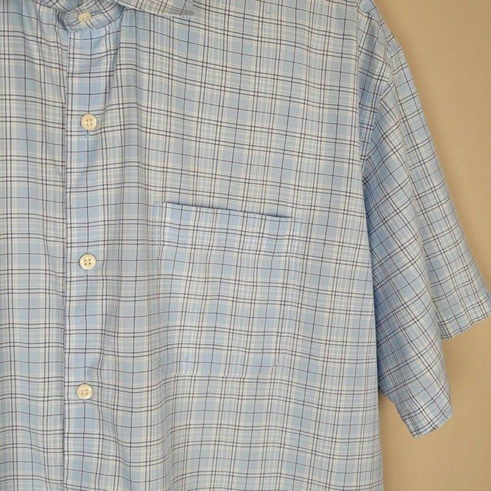 Peter Millar Size XXL Plaid Short Sleeve Button Up Shirt Baby Blue - Picture 6 of 12